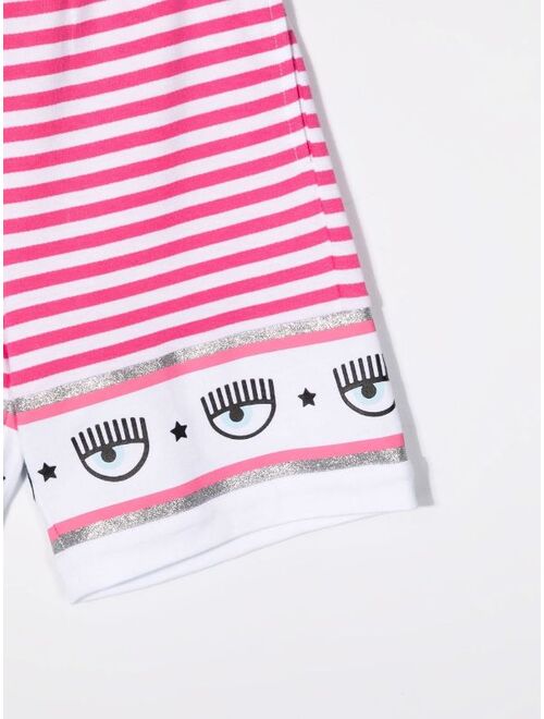 Chiara Ferragni Kids striped logo-print track shorts