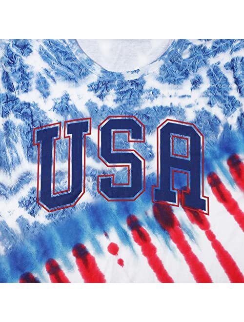 VILOVE USA Shirt Women 4th of July T-Shirt Patriotic America Flag Top Casual Tie Dye Graphic Tee Tops