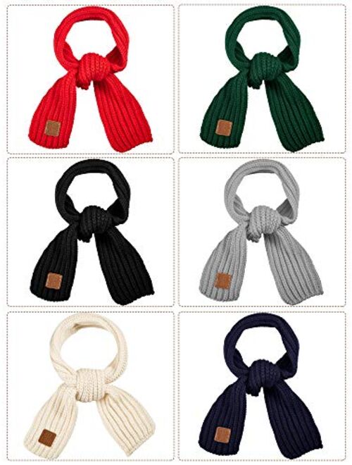SATINIOR 6 Pieces Kids Winter Scarf Solid Color Knitted Scarves Wrap for Toddler Boy Girls