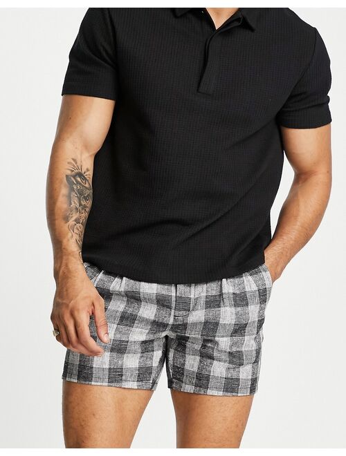ASOS DESIGN linen cigarette shorts in gray plaid