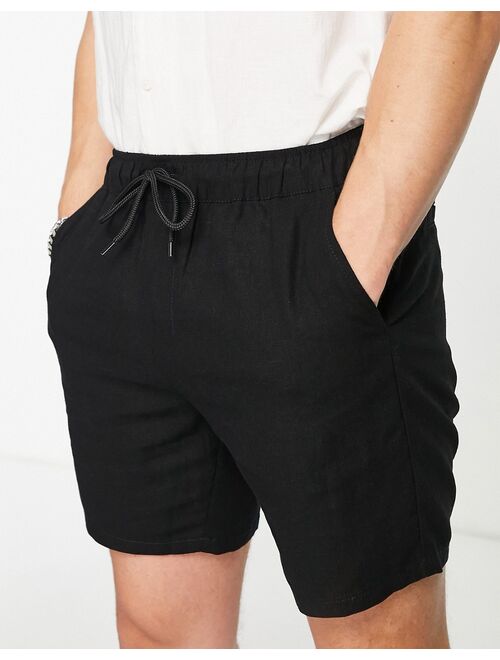 ASOS DESIGN linen slim shorts in black