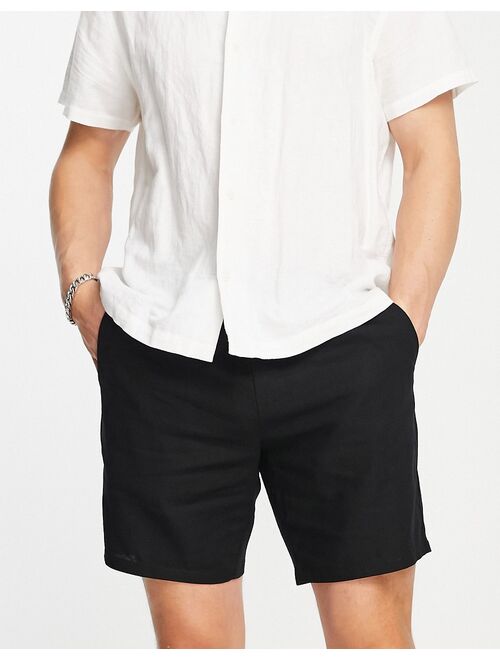 ASOS DESIGN linen slim shorts in black