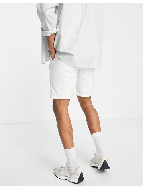 Selected Homme slim linen mix shorts with drawstring in white