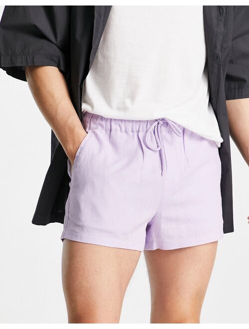 ASOS DESIGN slim shorter shorts in pastel lilac linen mix