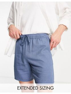 slim shorts in blue linen mix
