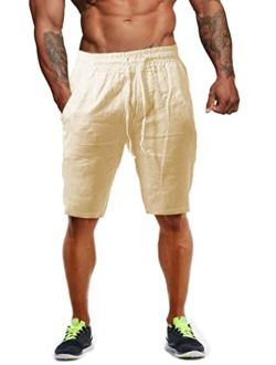 YKB Men's Linen Shorts Cotton Casual Lightweight Workout Gym Yoga Shorts for Men