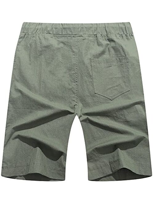 Yuanyi Men's Linen Casual Classic Fit Short Summer Beach Shorts with Elastic Waist and Pockets