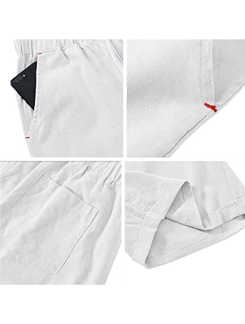 YuKaiChen Men's Linen Cotton Casual Classic Fit Shorts Flat Front Drawstring Summer Beach Shorts with Pockets
