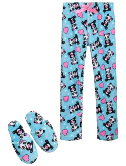Sleep & Co Girls' Pajamas - Fleece Lounge Pants, Slippers: Puppies, Pandas, Unicorns (5-16)