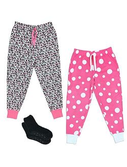 Mad Dog Concepts Mad Dog Girl’s 2 Pack Soft Micro Fleece Fashion Sleepwear Lounge Pajama Pants Stretch Waist + Slipper Socks