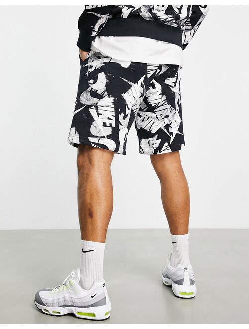 Nike Club Fleece all over logo print shorts in black