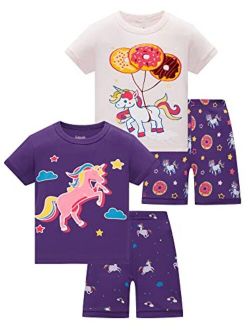 Ambereft Pajamas for Girls Cotton Kids Clothes Animals Sleepwear Children Short Sleeve PJs Set 2-12 Years