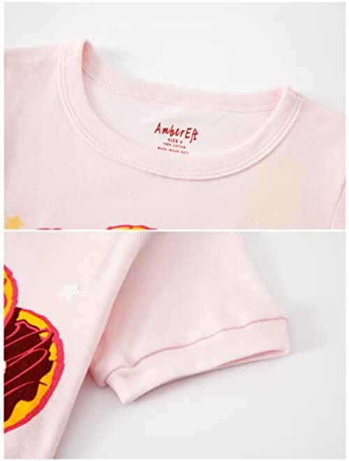 Ambereft Pajamas for Girls Cotton Kids Clothes Animals Sleepwear Children Short Sleeve PJs Set 2-12 Years