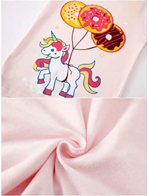 Ambereft Pajamas for Girls Cotton Kids Clothes Animals Sleepwear Children Short Sleeve PJs Set 2-12 Years