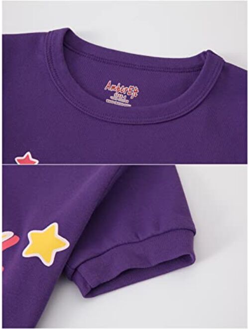 Ambereft Pajamas for Girls Cotton Kids Clothes Animals Sleepwear Children Short Sleeve PJs Set 2-12 Years