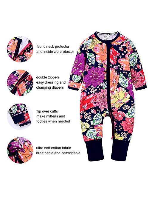 Kids Tales Baby Boys Girls Sleepwear Double Zipper Romper Long Sleeve Graphic Print Bodysuit Infant Pajamas