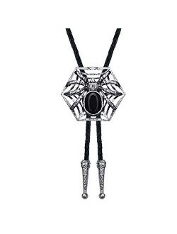 Artist Unknown HIMONGOO Spider Web Black Agate BOLO Tie for Men Bridegroom Wedding Necklace Vintage Western Cowboy