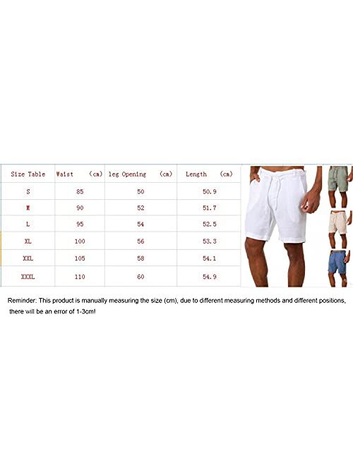 Generic Linen Cotton Athletic Shorts for Men Summer Lightweight Board Slim-Fit Shorts Lacing Waist Short Pants with Pockets