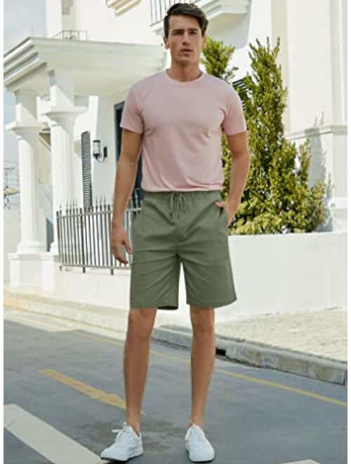 Janmid Men's Linen Casual Classic Fit Short Drawstring Summer Beach Shorts with Pockets