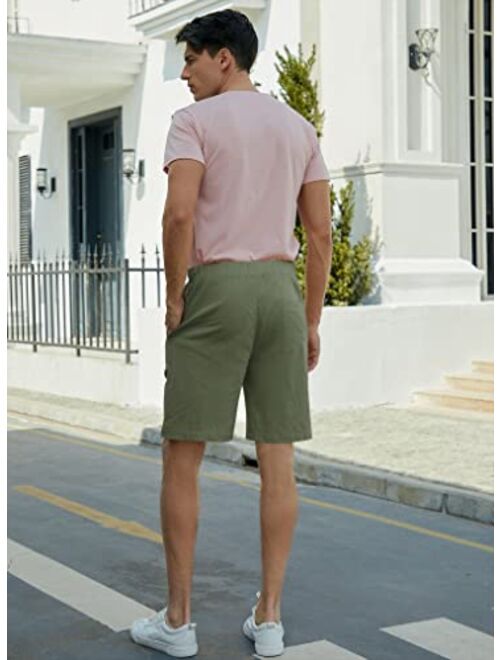 Janmid Men's Linen Casual Classic Fit Short Drawstring Summer Beach Shorts with Pockets