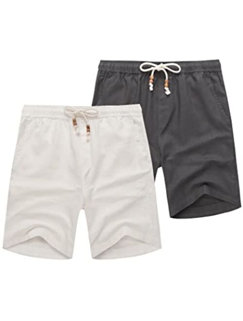 COOFANDY Men's Linen Shorts Casual Elastic Waist Drawstring Summer Beach Shorts