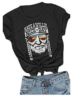 Erxvxp Women I Willie Love The USA & Have A Willie Nice Day Short Sleeve T-Shirts Tops