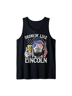 Lique Patriotic Drinking Like Lincoln 4th of July Men Abraham Merica Flag Tank Top