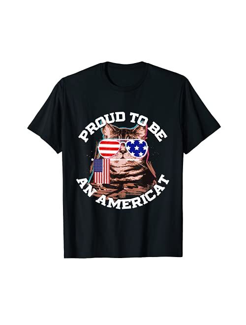 Caterpillar Cat US Flag Sunglasses Proud To Be An Americat TShirt T-Shirt