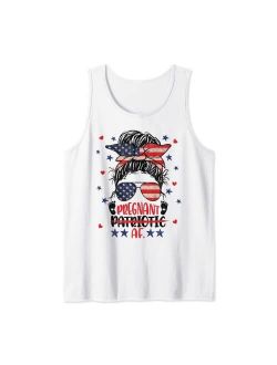 Funny 4th Of July American Flag Patriotic Messy Bun 4th Of July Patriotic Af Pregnant Pregnancy Funny Tank Top