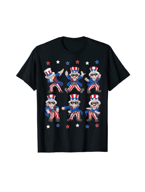 Lique Patriotic Dancing Dabbing Uncle Sam 4th of July Boys Girls Kids Dance T-Shirt