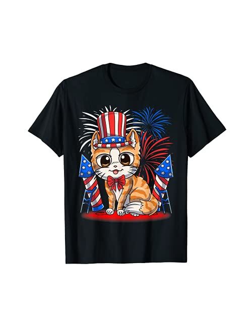 July 4th Funny Cat Lover Meowica Usa Clothing Co 4th of July Patriotic Cat Funny American Flag Meowica Cute T-Shirt