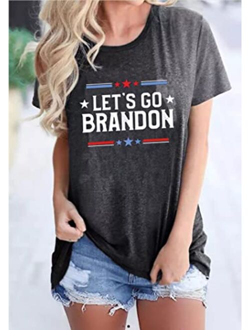Susongeth Let's Go Brandon Patriotic FJB Shirt for Women Funny Political Short Sleeve T-Shirt Top Graphic Tees