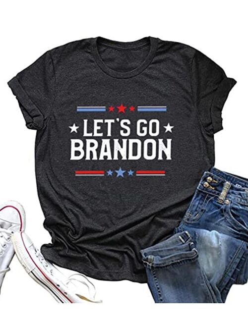 Susongeth Let's Go Brandon Patriotic FJB Shirt for Women Funny Political Short Sleeve T-Shirt Top Graphic Tees