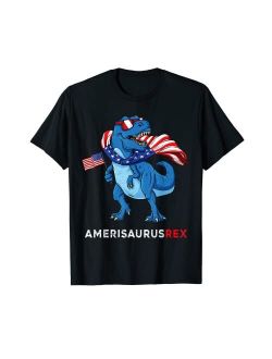 Mr Ben Patriotic 4th Of July Amerisaurus T Rex Dinosaur Boys Kids Teens T-Shirt
