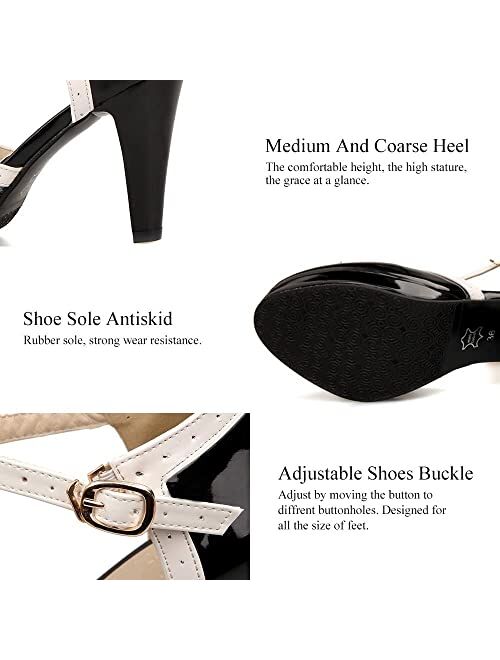 ForeMode Fashion Women T-Strap High Heels Bow Platform Round Toe Pumps Leather Summer Sweet Shoes