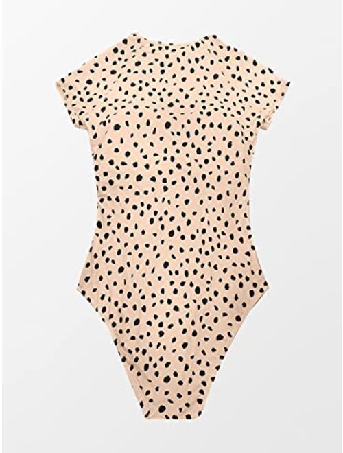 CUPSHE One Piece Swimsuit for Women High Neck Zipper Short Sleeve Bathing Suit