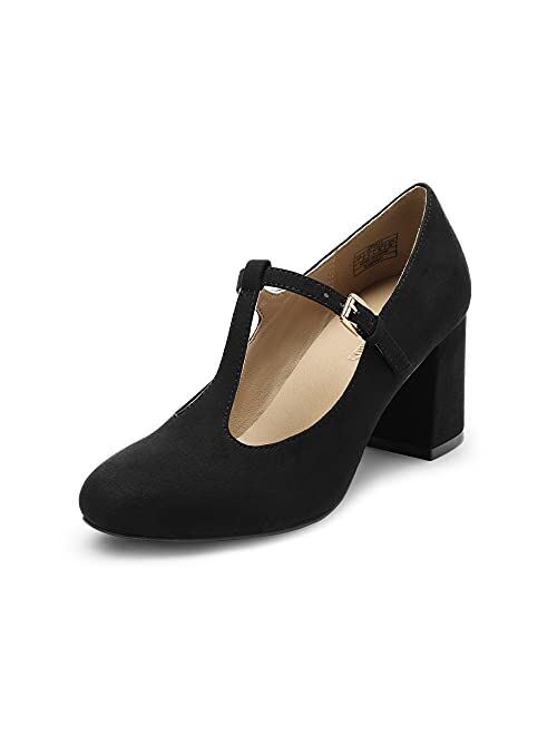 DREAM PAIRS Low Chunky Heels for Women T-Strap Mary Jane Pumps Wedding Dress Shoes