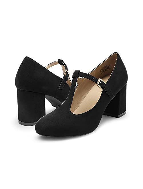 DREAM PAIRS Low Chunky Heels for Women T-Strap Mary Jane Pumps Wedding Dress Shoes