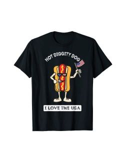 Hot Diggity Dog USA Funny Memorial Day Clothing Co Hot Diggity Dog July 4th Patriotic BBQ Picnic Cookout Funny T-Shirt