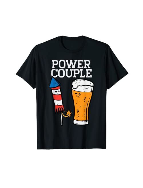 4th Of July Shirts For Women Men Kids Fourth Gift Power Couple Firework Funny 4th Of July Patriotic Men Women T-Shirt