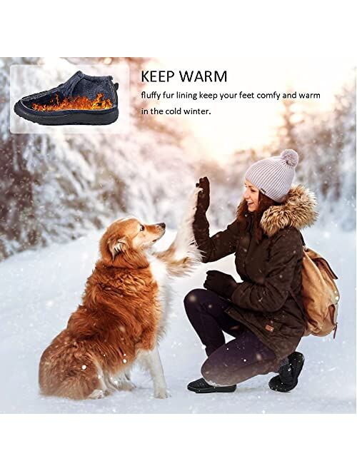 Vesnoyci Womens Snow Boots Man Fur Lined Warm Ankle Booties Winter Waterproof Slip On Outdoor Sneakers