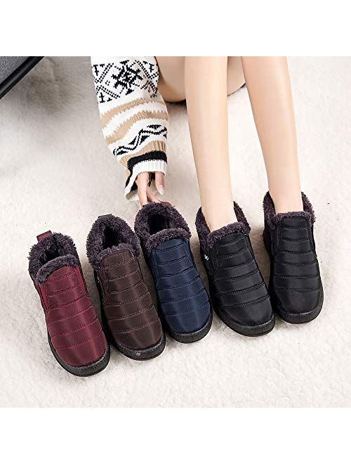 Vesnoyci Womens Snow Boots Man Fur Lined Warm Ankle Booties Winter Waterproof Slip On Outdoor Sneakers
