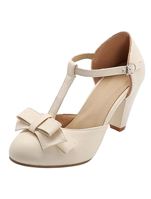 ErikenUrben Women Sweet Mary Jane Pumps Shoes Bowtie