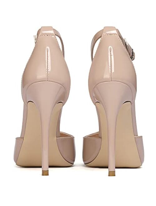 Eldof Womens High Heel Sandals| Peep Toe T-Strap 10cm Pumps | Ankle Buckle Wedding Dress Shoes