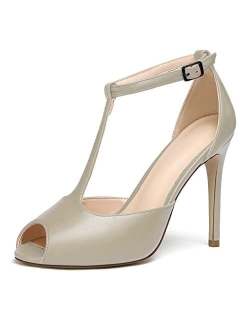 Mettesally Women's T-Strap High Heels Peep Toe Stiletto Heel Sexy Sandals Wedding Party Prom Dress Shoes