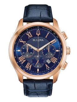 Men's Chronograph Wilton Blue Leather Strap Watch 46.5mm
