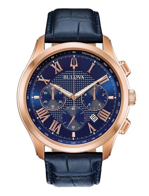 Bulova Men's Chronograph Wilton Blue Leather Strap Watch 46.5mm