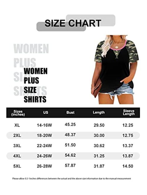 CARCOS Womens Plus Size Tops Short Sleeve Shirts Color Block Tunic Raglan Henley Blouses XL-5XL
