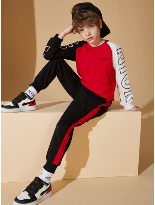 Shein Boys Letter Graphic Pullover & Side Tape Joggers