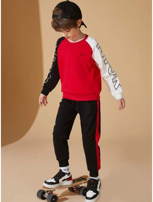 Shein Boys Letter Graphic Pullover & Side Tape Joggers